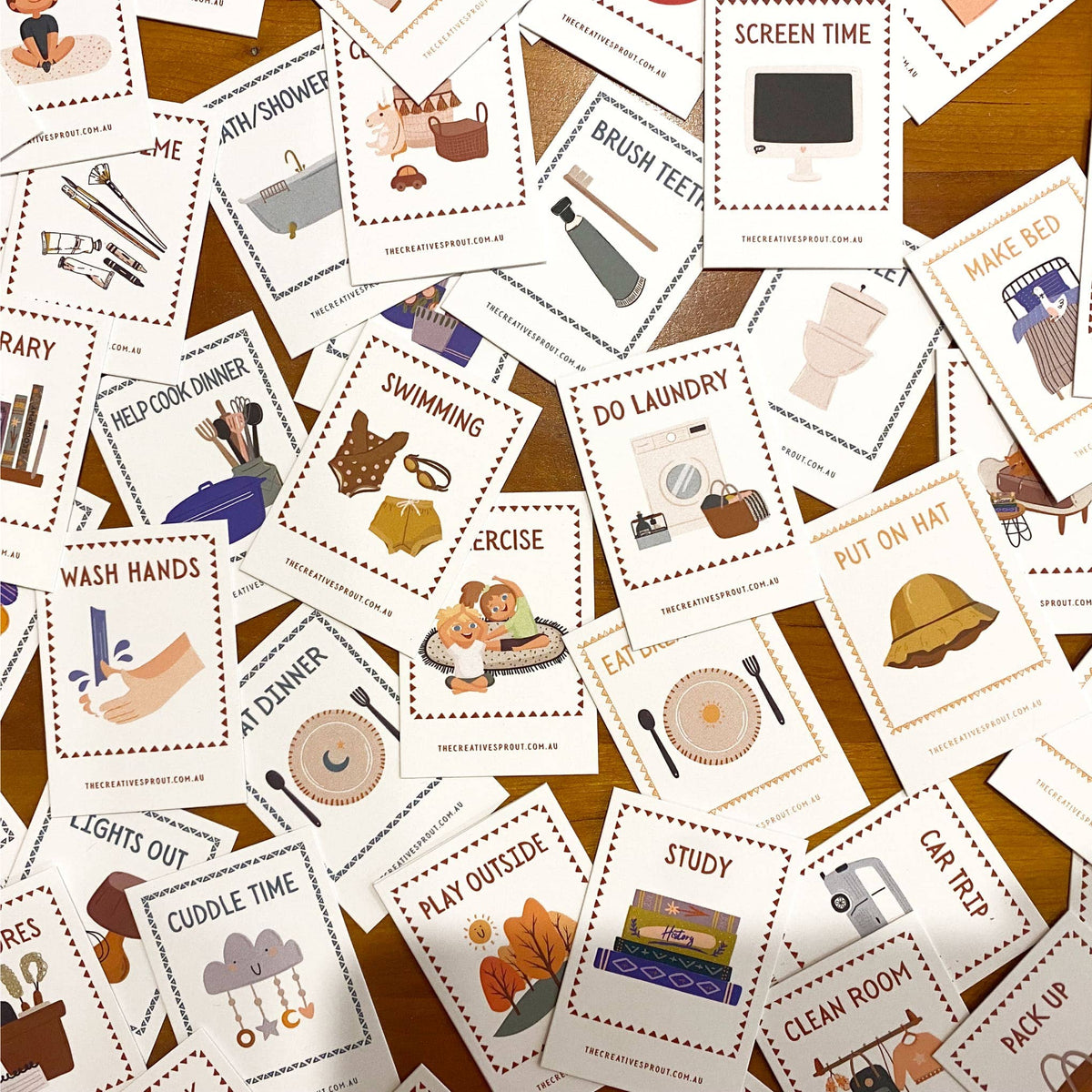 72 Daily Routine Cards & Display Stand – Visual Routine Cards for Kids
