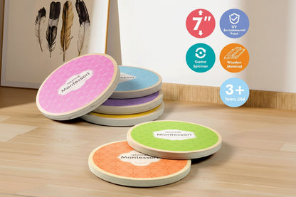 “Colourful Montessori wooden balance stepping discs for kids sensory and gross motor play.”