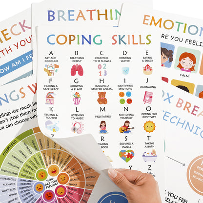Illustrated activity posters for children including visual charts