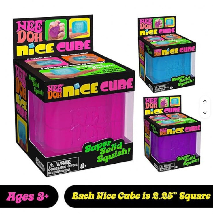 Nee Doh Nice Cube packaging with colorful design and text on a white background