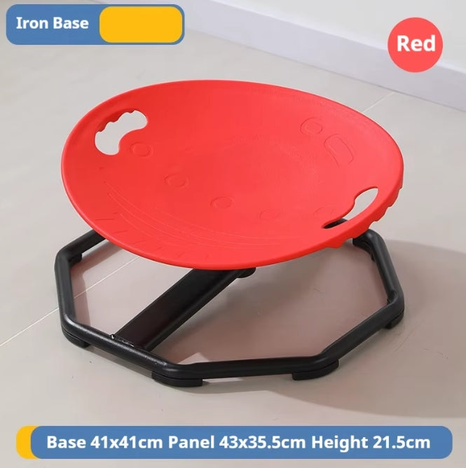 Red 360 degree sensory spinning chair for kids with stable black base